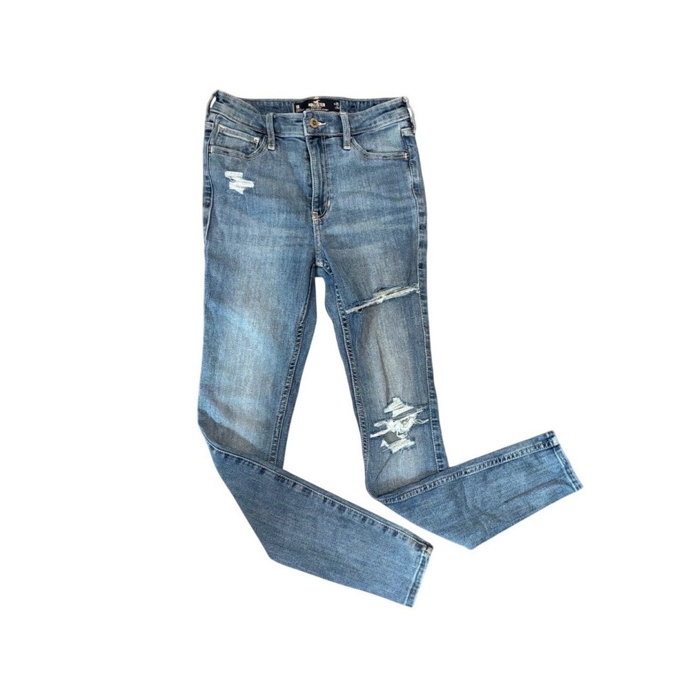 Hollister High-Rise Super Skinny Distressed Jeans Medium Wash Blue W25 L29
